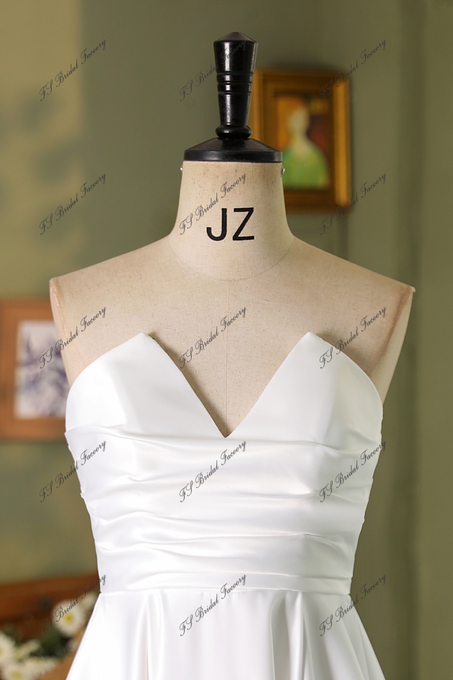 V Neck Soft Satin Pleat Ball Gown
