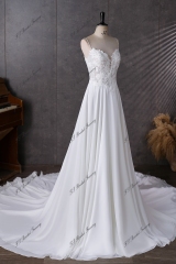 Spaghetti Straps  Beading Lace A Line Chiffon Wedding Dress