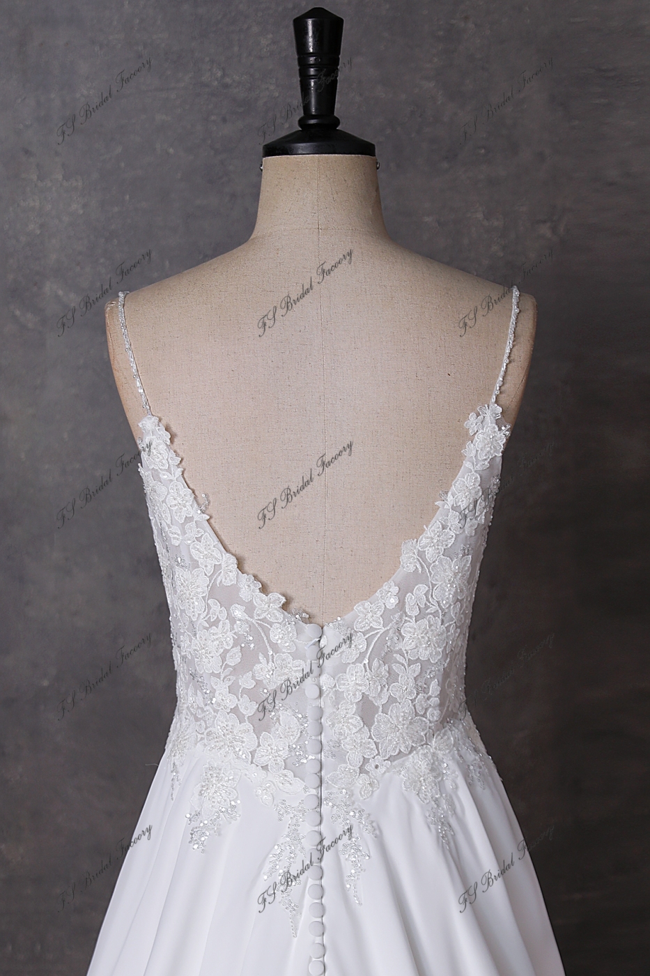 Spaghetti Straps  Beading Lace A Line Chiffon Wedding Dress