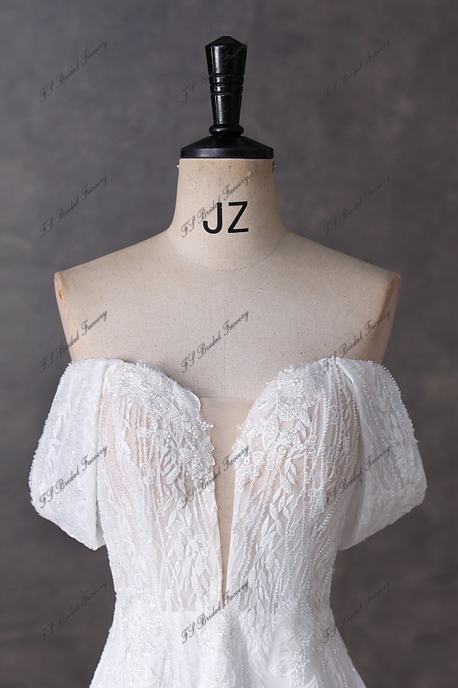 Detached Off Shoulder Sleeve Beading Lace A Line Chiffon Wedding Dress