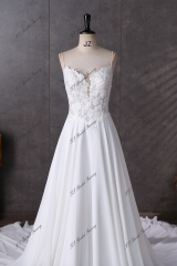 Spaghetti Straps  Beading Lace A Line Chiffon Wedding Dress