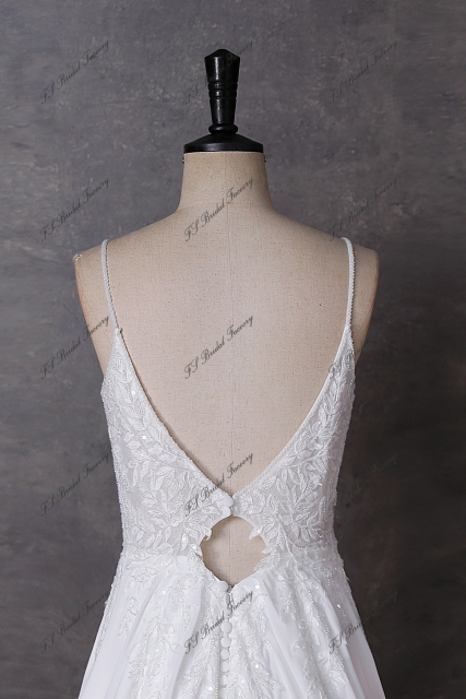 Spaghetti Straps  Beading Lace A Line Chiffon Wedding Dress