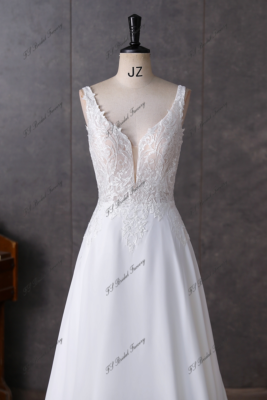 Simple Soft Lace A Line Chiffon Wedding Dress