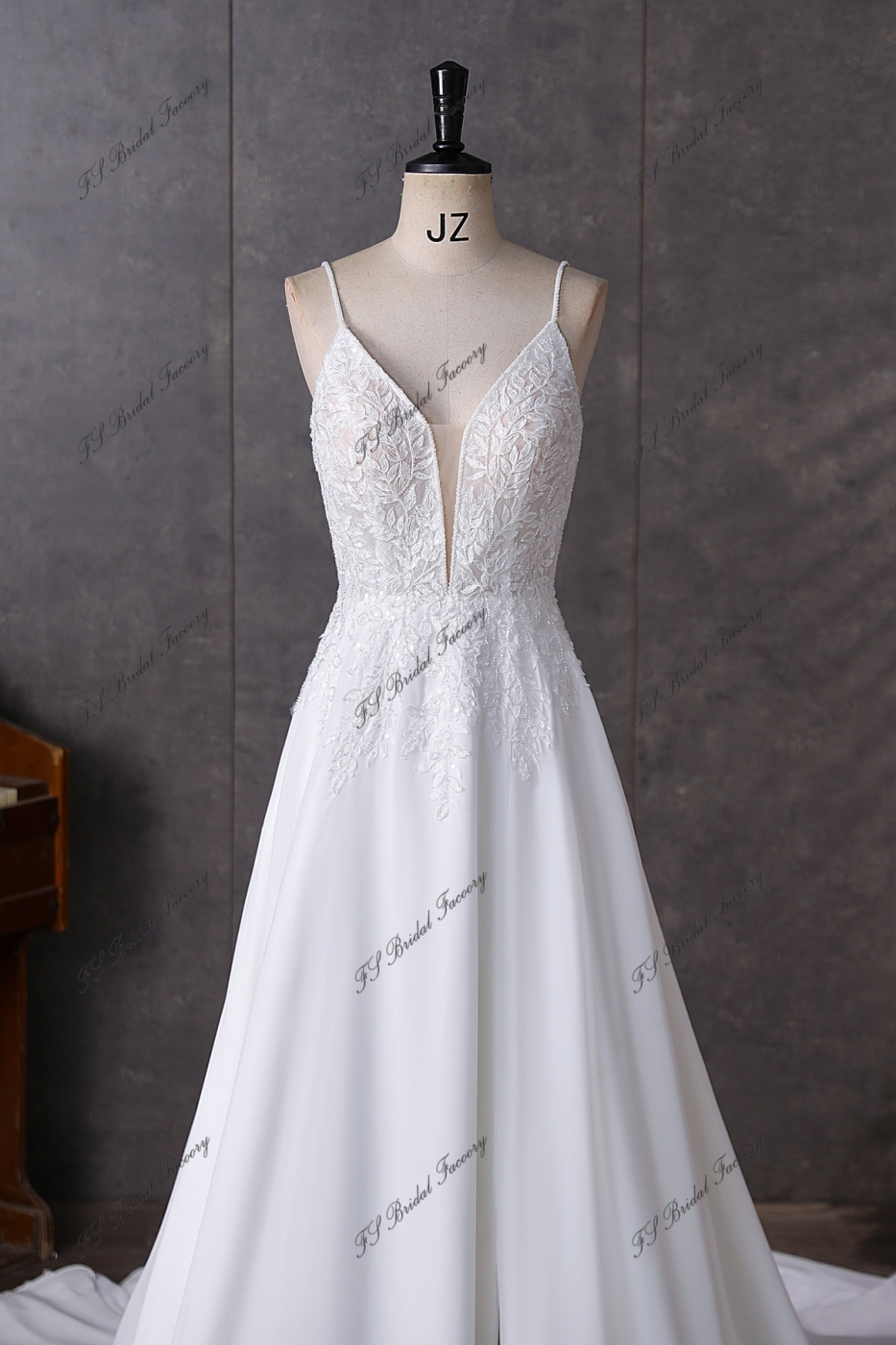 Spaghetti Straps  Beading Lace A Line Chiffon Wedding Dress