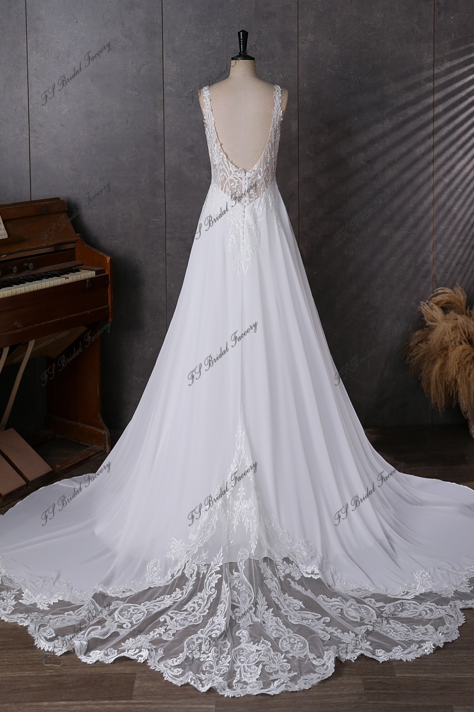 Simple Soft Lace A Line Chiffon Wedding Dress