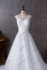 Cap Sleeve Soft Beading Lace Tulle Wedding Dress