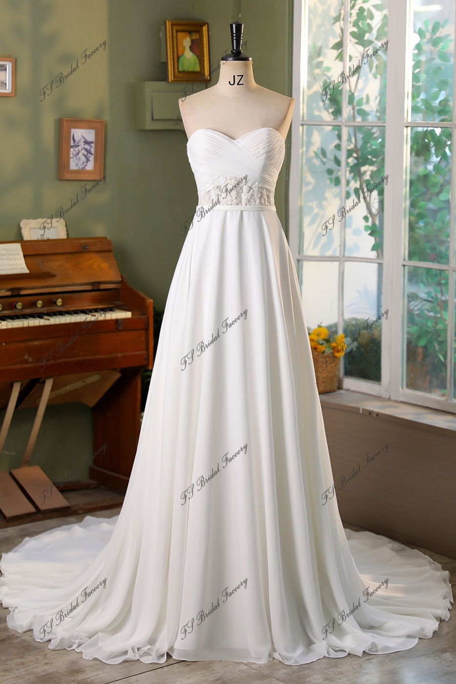 A-Line Chiffon Sleeveless Off-the-Shoulder Wedding Dress with Ruching Floor Length