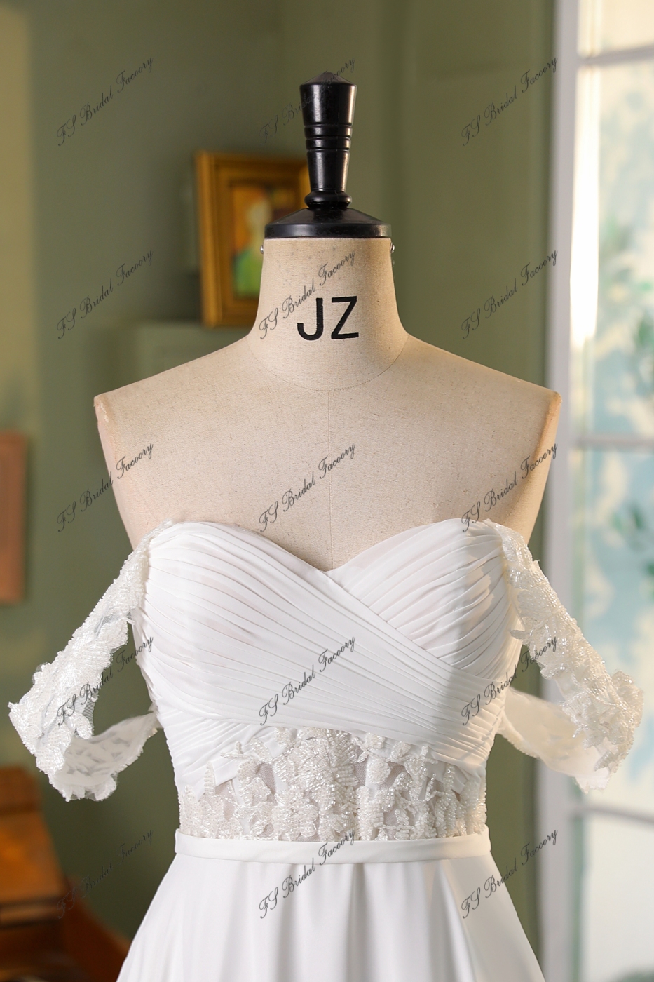 A Line Off the Shoulder Pleats Chiffon Wedding Dresses LBQW0028 main image 1