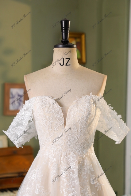 Soft Beading Lace Gliter  A Line Off Shoulder Wedding Gown