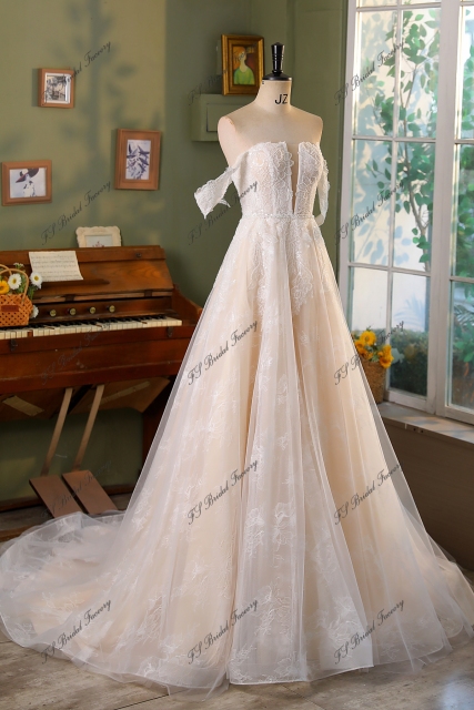 Stunning Lace Corset Bodice Deep V Wedding Gown