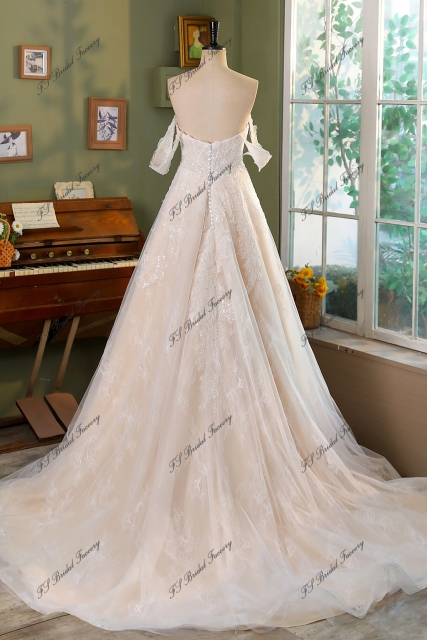 Stunning Lace Corset Bodice Deep V Wedding Gown