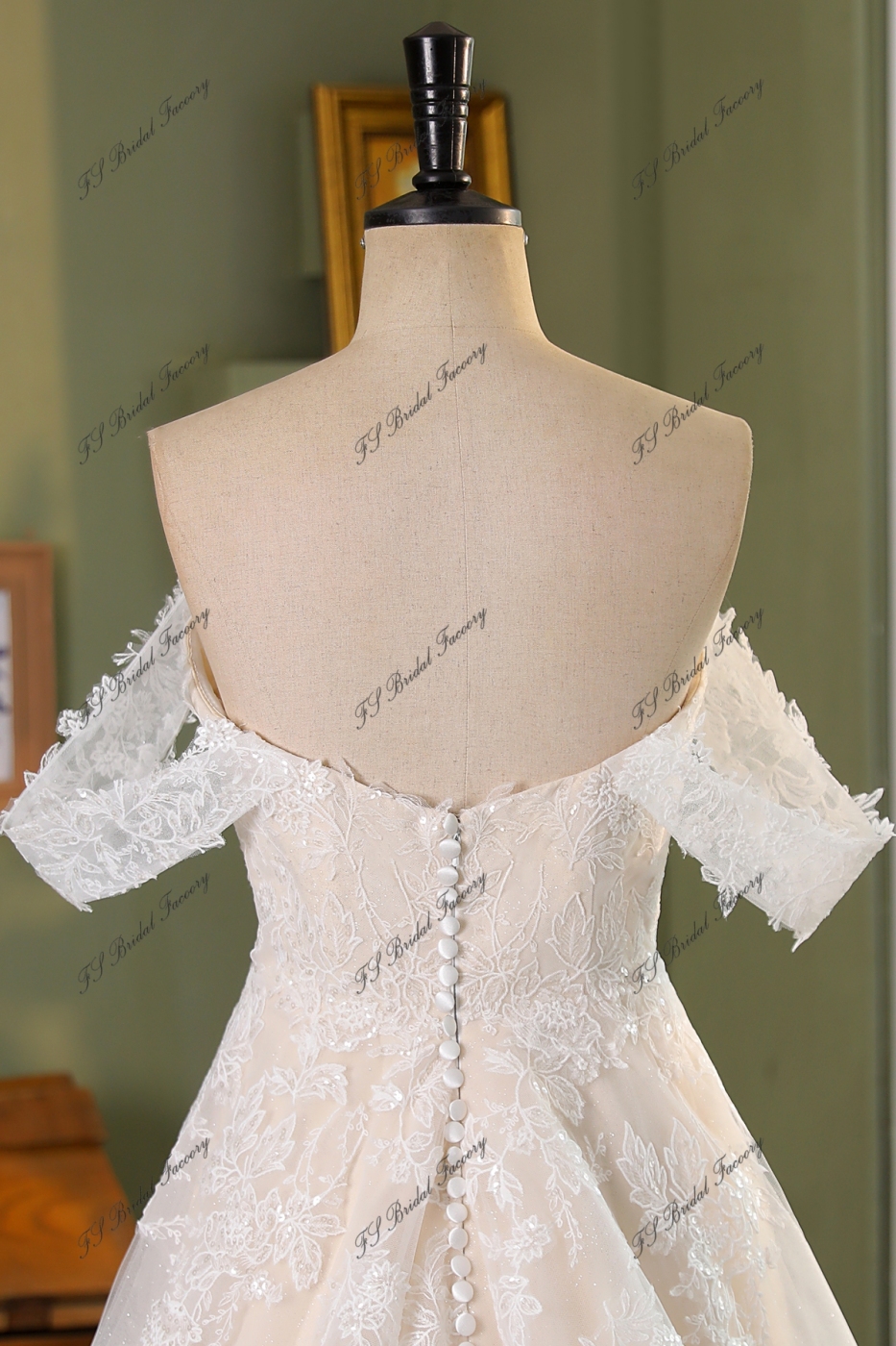 Soft Beading Lace Gliter  A Line Off Shoulder Wedding Gown