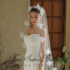 3D Flowers Bridal Veils Without Comb