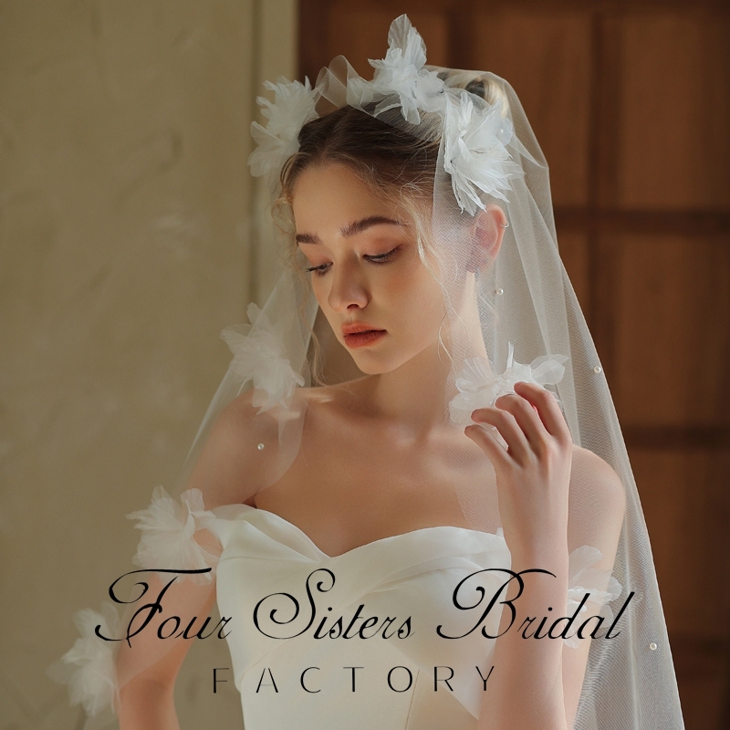 3D Flowers Bridal Veils Without Comb