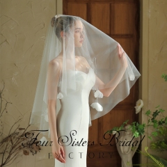 3D Flowers Bridal Veils Without Comb