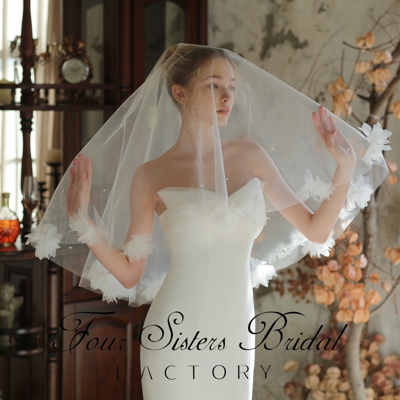 3D Flowers Bridal Veils Without Comb