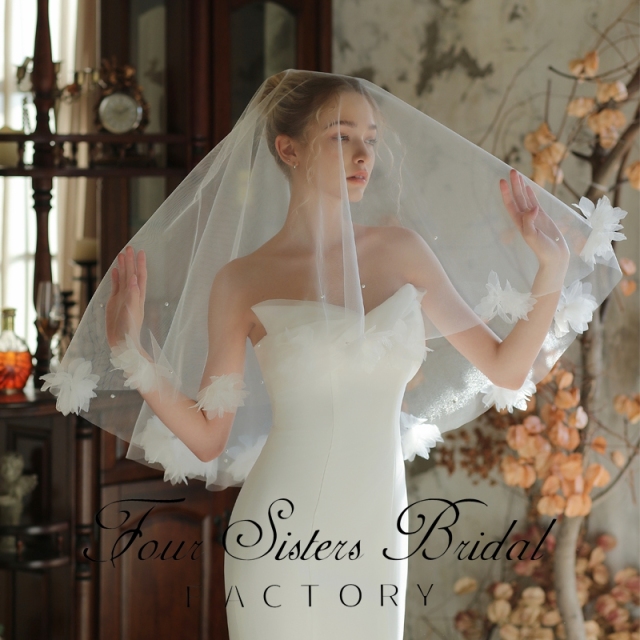 3D Flowers Bridal Veils Without Comb