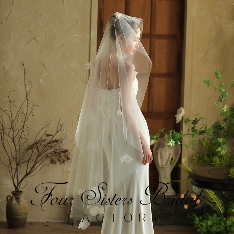 3D Flowers Bridal Veils Without Comb