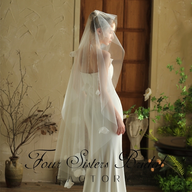 3D Flowers Bridal Veils Without Comb