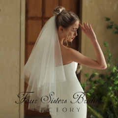 Short Plain Two Layers Bridal Veils