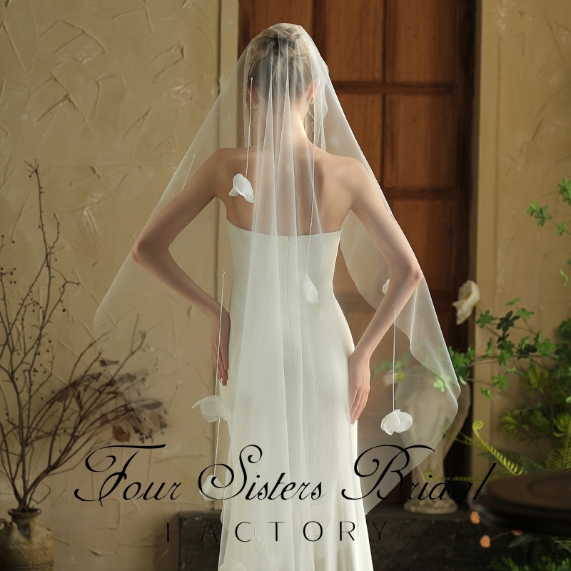 3D Flowers Bridal Veils Without Comb