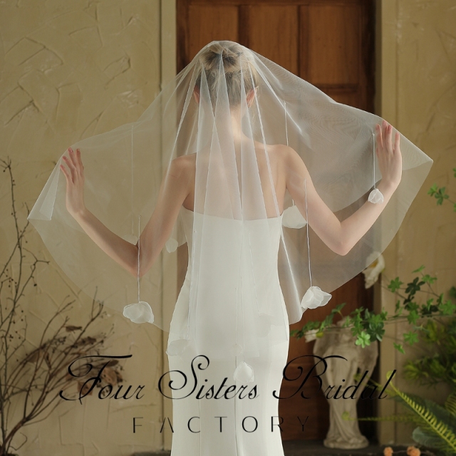 3D Flowers Bridal Veils Without Comb