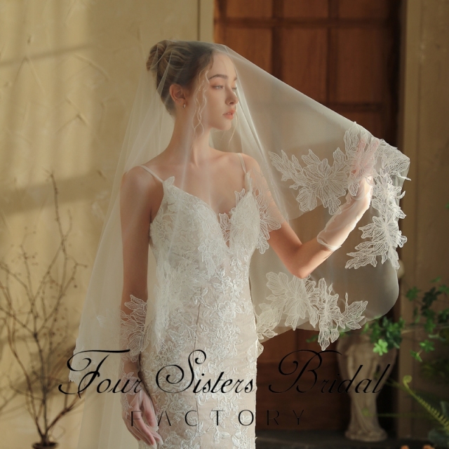 Lace Bridal Veils Without Comb