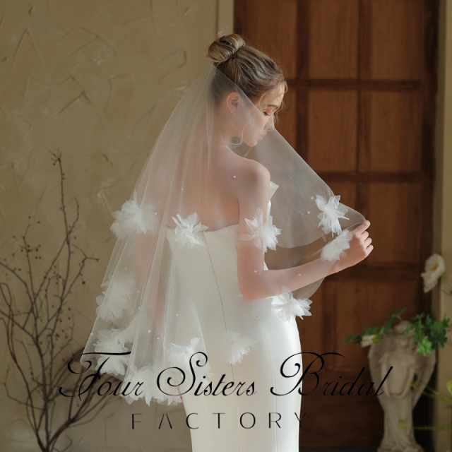 3D Flowers Bridal Veils Without Comb