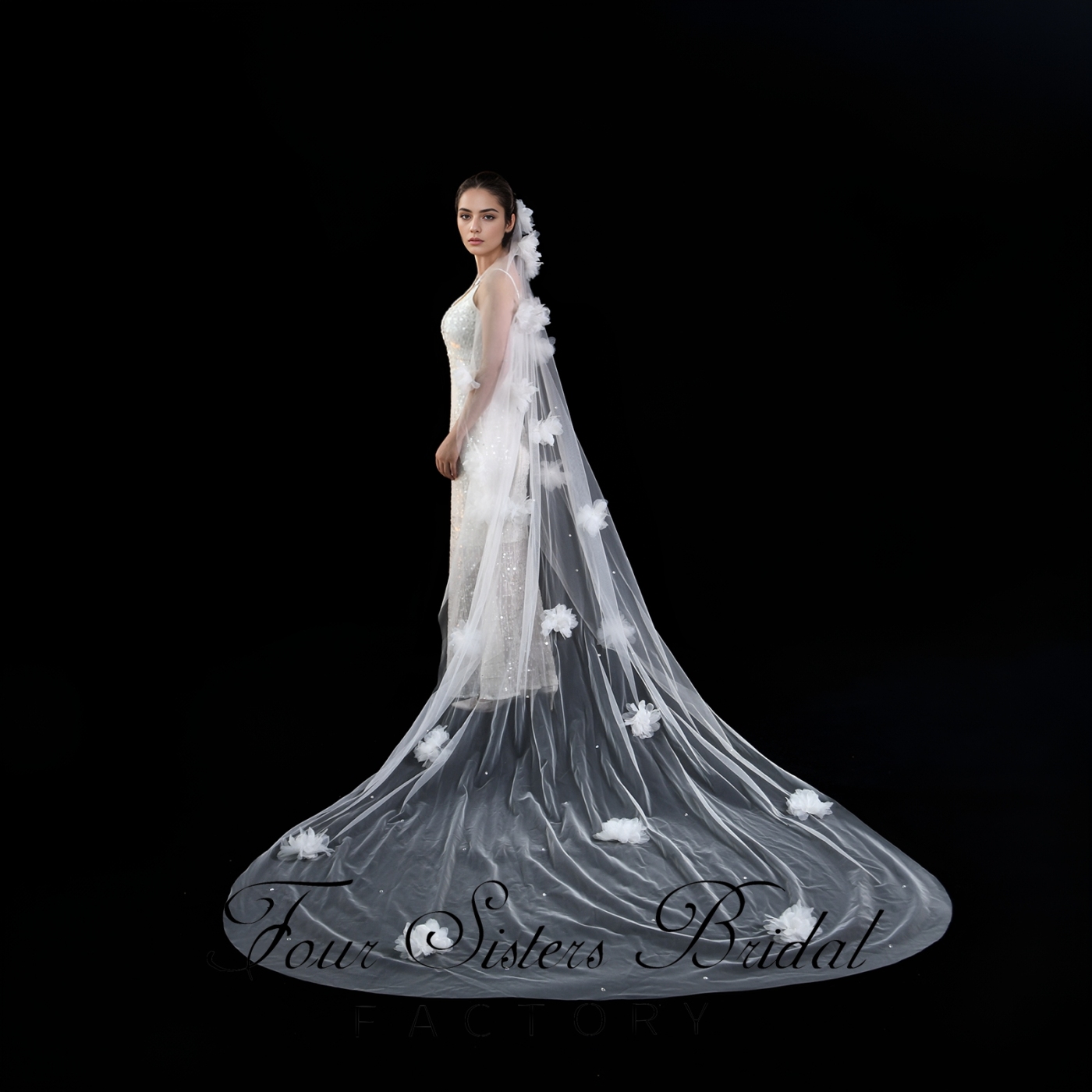 3D Beading Flowers Bridal Veils