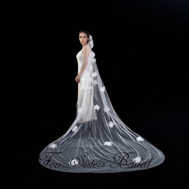 3D Beading Flowers Bridal Veils