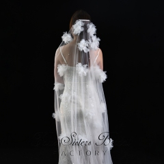 3D Beading Flowers Bridal Veils