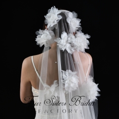 3D Beading Flowers Bridal Veils