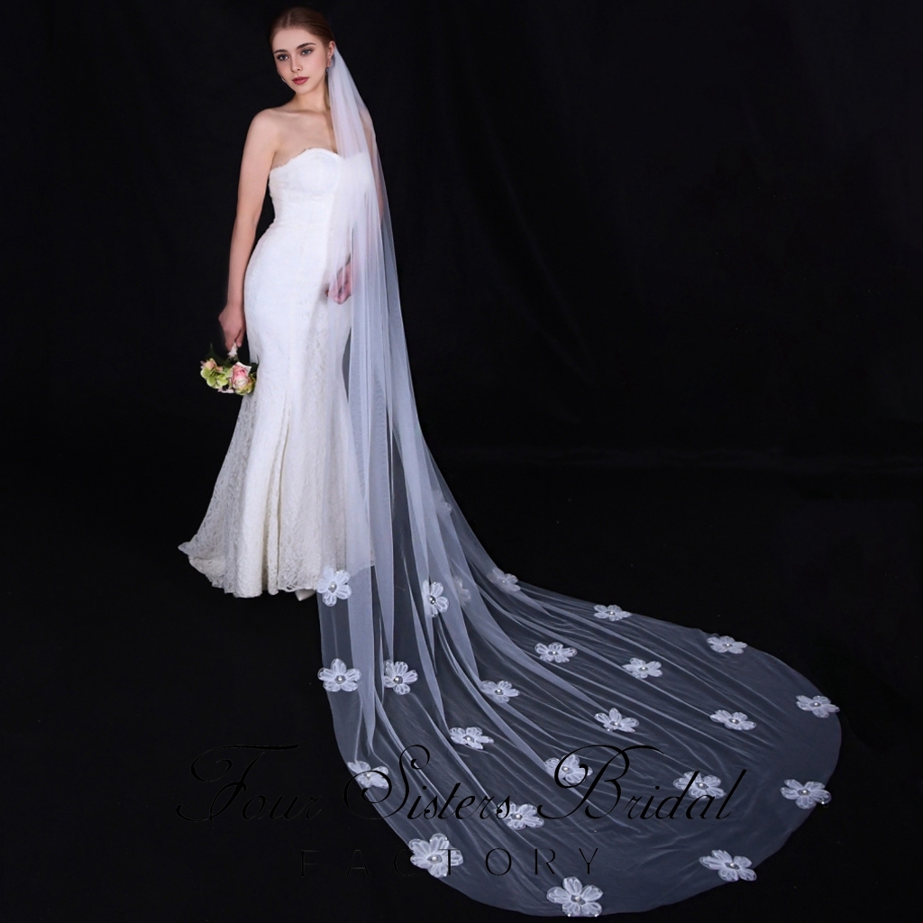 3D Beading Flowers Bridal Veils