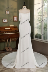 Off Shoulder Chiffon Sleeve Crepe Mermaid Bridal Dress