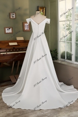 Off Shoulder Soft Satin A Line Wedding Gown