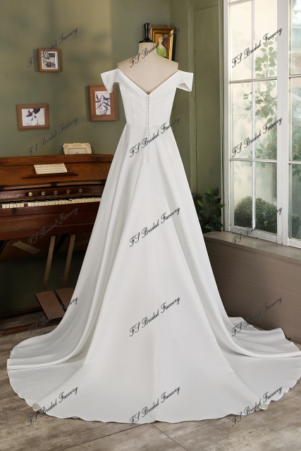 Off Shoulder Soft Satin A Line Wedding Gown
