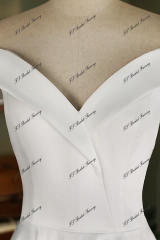 Off Shoulder Soft Satin A Line Wedding Gown
