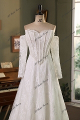 Allover Lace A-Line Gown with Sheer Corset Bodice and V Basque Waist