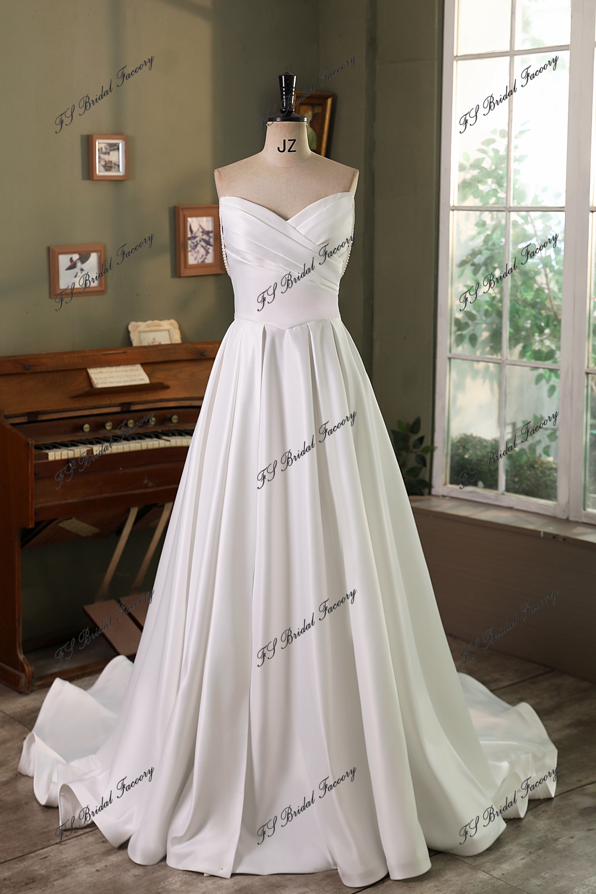 Elegant A-Line Bow Satin Dress with Pearl Silver main image 1