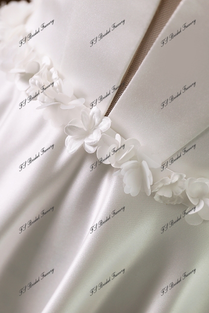 Off Shoulder Soft Satin A Line Wedding Gown With 3D Flowers