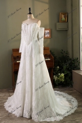 Allover Lace A-Line Gown with Sheer Corset Bodice and V Basque Waist