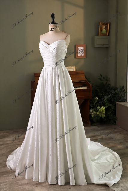 Pearl Straps Printed Satin Ball Gown With Pleat Bodice