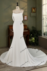 Off Shoulder Chiffon Sleeve Crepe Mermaid Bridal Dress