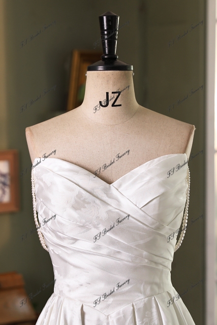 Pearl Straps Printed Satin Ball Gown With Pleat Bodice