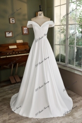 Off Shoulder Soft Satin A Line Wedding Gown