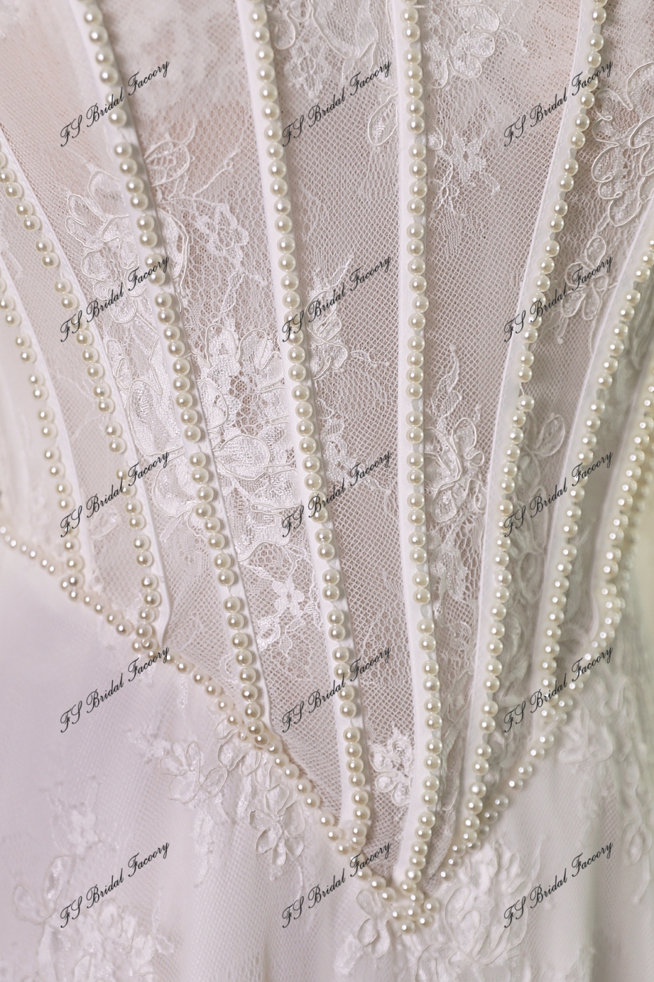 Allover Lace A-Line Gown with Sheer Corset Bodice and V Basque Waist