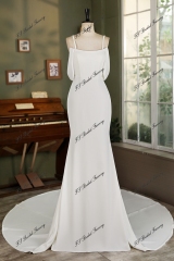 Off Shoulder Chiffon Sleeve Crepe Mermaid Bridal Dress