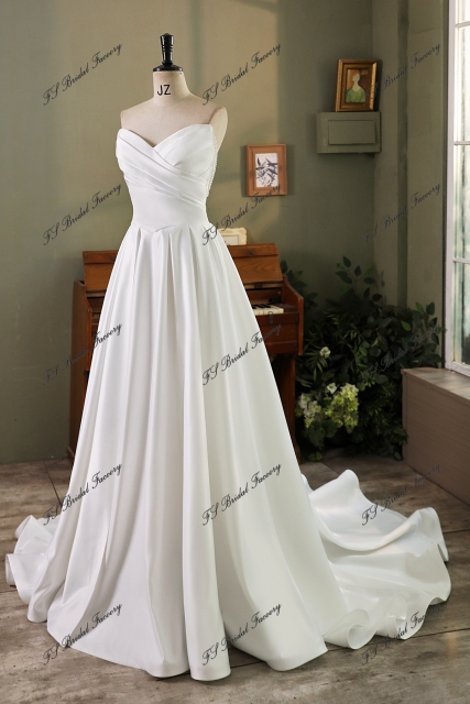 Pearl Straps Soft Satin A Line With Pleat Bodice