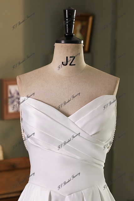 Pearl Straps Soft Satin A Line With Pleat Bodice