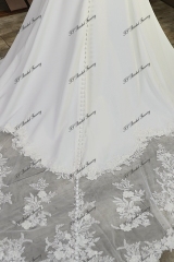 Off Shoulder Fit And Flare 3D Lace Beaded Embroidered Crepe Wedding Dress